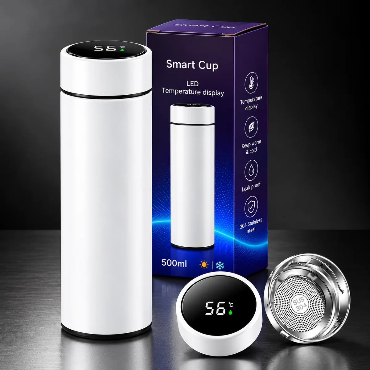 Termos personalizat cu display alb 500 ml
