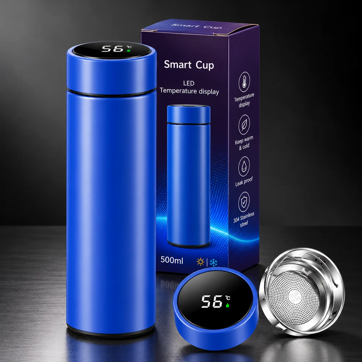 Termos personalizat cu display albastru 500 ml