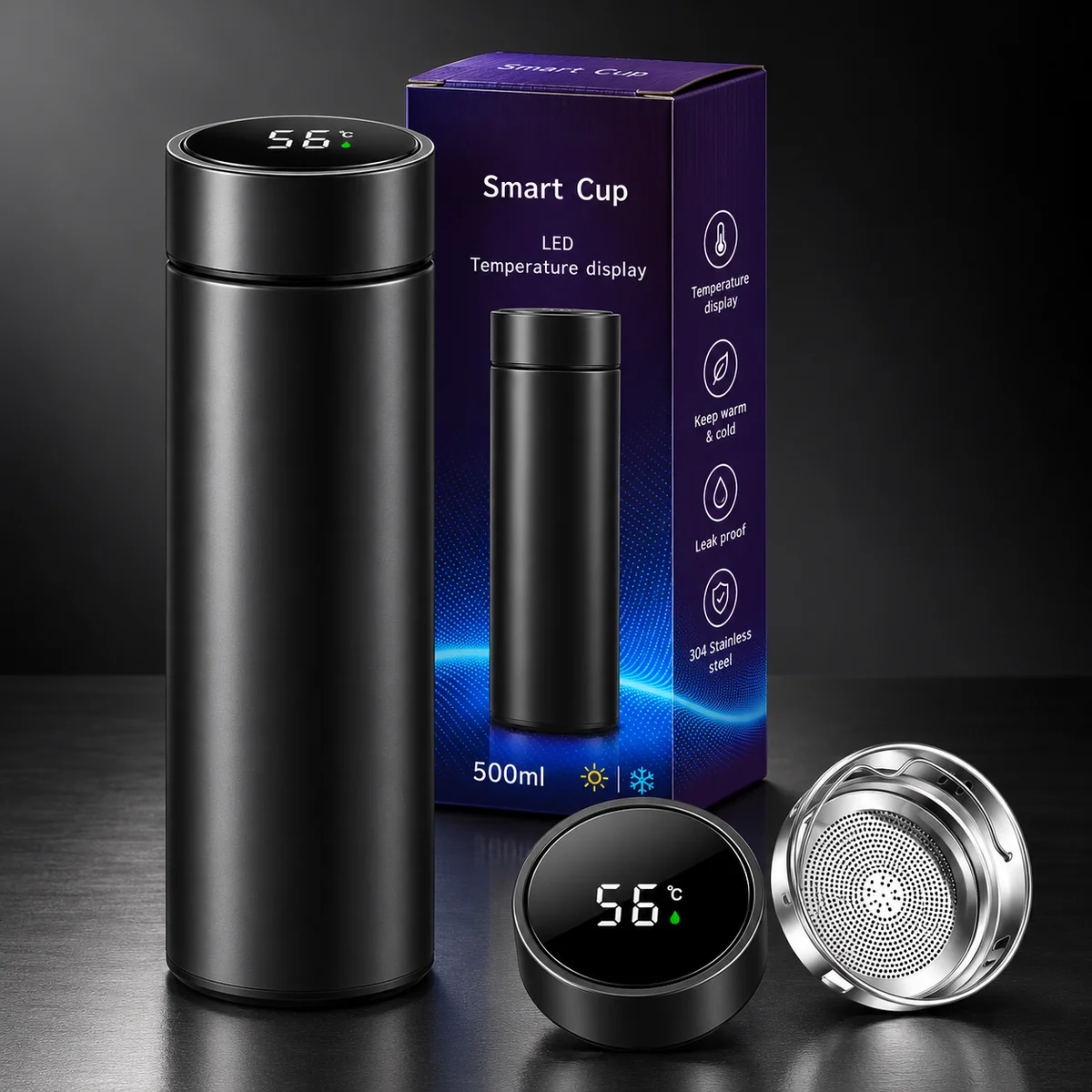Termos personalizat cu display negru 500 ml