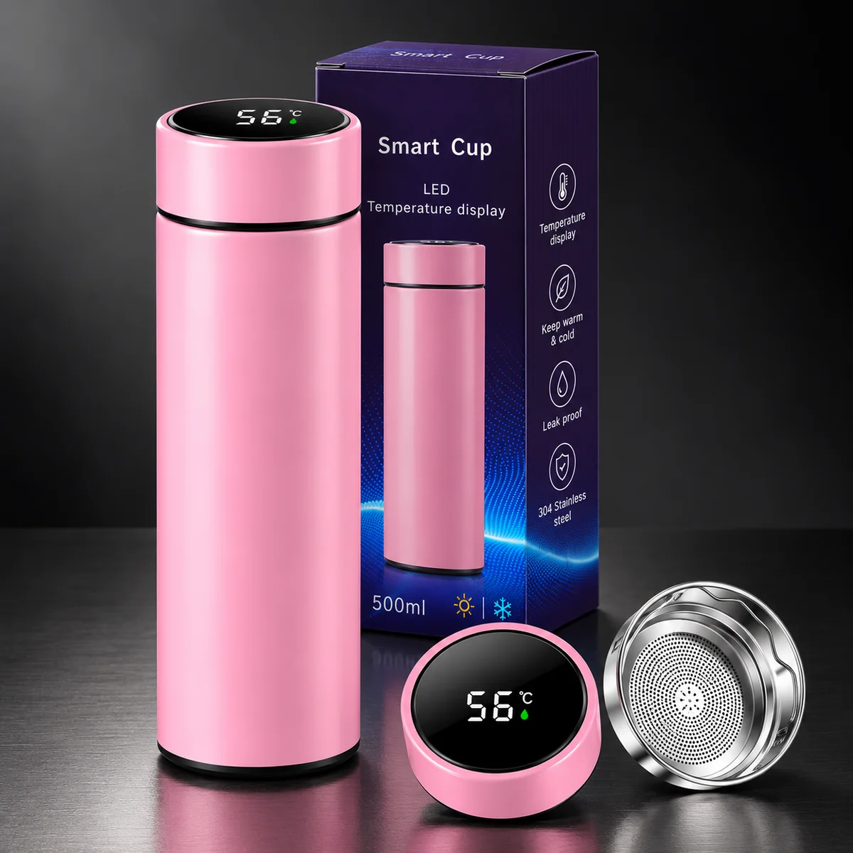 Termos personalizat cu display roz 500 ml